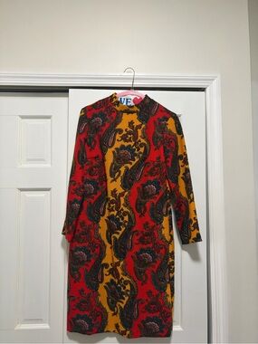 Johnnye Vintage Red and Mustard Paisley Midi Dress